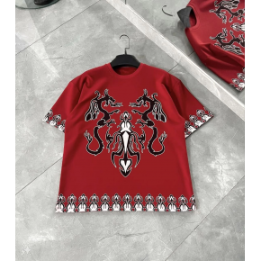 Erkek  Kısa kol Bisiklet Yaka Baskılı Oversize T-Shirt - Kırmızı