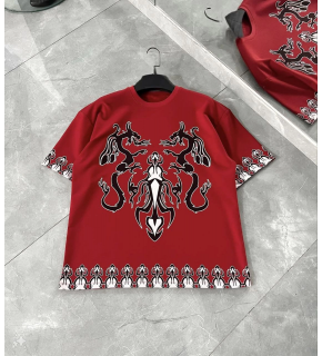 Erkek  Kısa kol Bisiklet Yaka Baskılı Oversize T-Shirt - Kırmızı