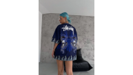 Unisex Bisiklet Yaka Baskılı Oversize T-Shirt - Lacivert Unisex Bisiklet Yaka Baskılı Oversize T-Shirt - Lacivert