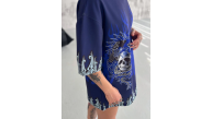 Unisex Bisiklet Yaka Baskılı Oversize T-Shirt - Lacivert Unisex Bisiklet Yaka Baskılı Oversize T-Shirt - Lacivert