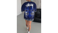 Unisex Bisiklet Yaka Baskılı Oversize T-Shirt - Lacivert Unisex Bisiklet Yaka Baskılı Oversize T-Shirt - Lacivert