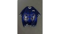 Unisex Bisiklet Yaka Baskılı Oversize T-Shirt - Lacivert Unisex Bisiklet Yaka Baskılı Oversize T-Shirt - Lacivert