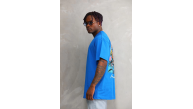 Erkek Bisiklet Yaka Baskılı Oversize T-Shirt - Mavi Erkek Bisiklet Yaka Baskılı Oversize T-Shirt - Mavi