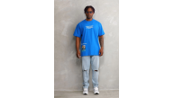 Erkek Bisiklet Yaka Baskılı Oversize T-Shirt - Mavi Erkek Bisiklet Yaka Baskılı Oversize T-Shirt - Mavi