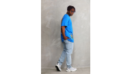 Erkek Bisiklet Yaka Baskılı Oversize T-Shirt - Mavi Erkek Bisiklet Yaka Baskılı Oversize T-Shirt - Mavi