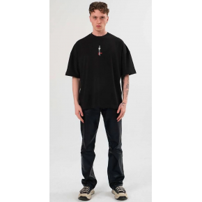 Erkek Baskılı T-Shirt Kısa Kol Bisiklet Yaka Regular Fit Rahat Kalıp Günlük Tişört - Siyah