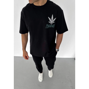 Erkek Baskılı T-Shirt Kısa Kol Bisiklet Yaka Regular Fit Rahat Kalıp Günlük Tişört - Siyah