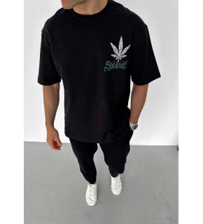 Erkek Baskılı T-Shirt Kısa Kol Bisiklet Yaka Regular Fit Rahat Kalıp Günlük Tişört - Siyah