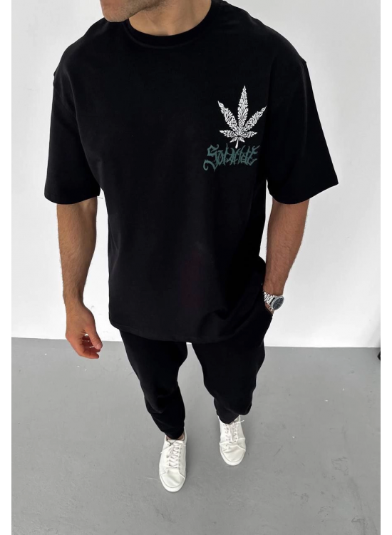 Erkek Baskılı T-Shirt Kısa Kol Bisiklet Yaka Regular Fit Rahat Kalıp Günlük Tişört - Siyah Erkek Baskılı T-Shirt Kısa Kol Bisiklet Yaka Regular Fit Rahat Kalıp Günlük Tişört - Siyah