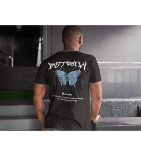 Erkek Tişort  Bisiklet Yaka Kelebek Baskılı Kısa kol T-Shirt - Siyah