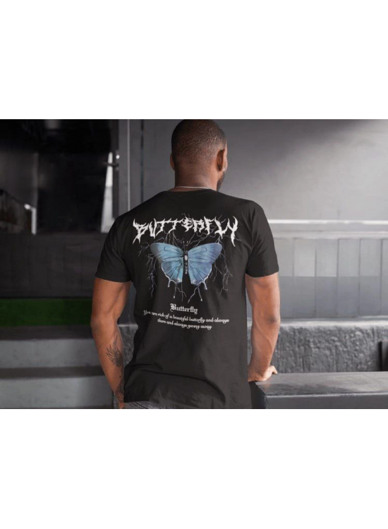 Erkek Tişort Bisiklet Yaka Kelebek Baskılı Kısa kol T-Shirt - Siyah Erkek Tişort Bisiklet Yaka Kelebek Baskılı Kısa kol T-Shirt - Siyah