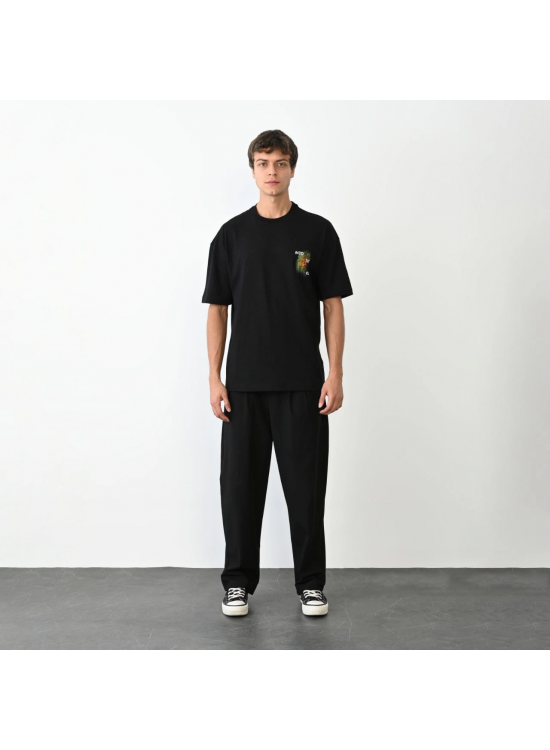 Erkek Kısa Kol Yazlık Tişört Bisiklet Yaka Baskılı Oversize T-Shirt - Siyah Erkek Kısa Kol Yazlık Tişört Bisiklet Yaka Baskılı Oversize T-Shirt - Siyah