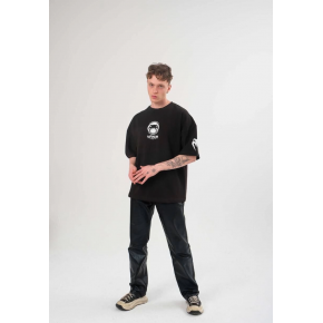 Erkek Kısa Kol Tişört Göğüs ve Kol Bisiklet Yaka Baskılı T-Shirt - Siyah