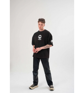 Erkek Kısa Kol Tişört Göğüs ve Kol Bisiklet Yaka Baskılı T-Shirt - Siyah