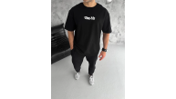 Erkek Kısa Kol Yazlık Tişört Bisiklet Yaka Baskılı Oversize T-Shirt - Siyah