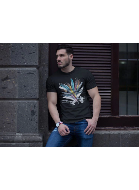 ERKEK Bisiklet Yaka Baskılı Kısa kol T-Shirt - Siyah