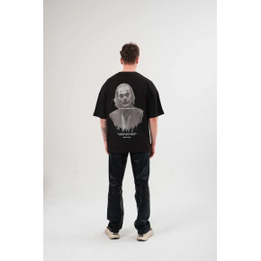 Kadın Baskılı T-Shirt Kısa Kol Bisiklet Yaka Oversize Rahat Kalıp Günlük Tişört   - Siyah