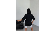 Kadın Baskılı T-Shirt Kısa Kol Bisiklet Yaka Oversize Rahat Kalıp Günlük Tişört - Siyah Kadın Baskılı T-Shirt Kısa Kol Bisiklet Yaka Oversize Rahat Kalıp Günlük Tişört - Siyah