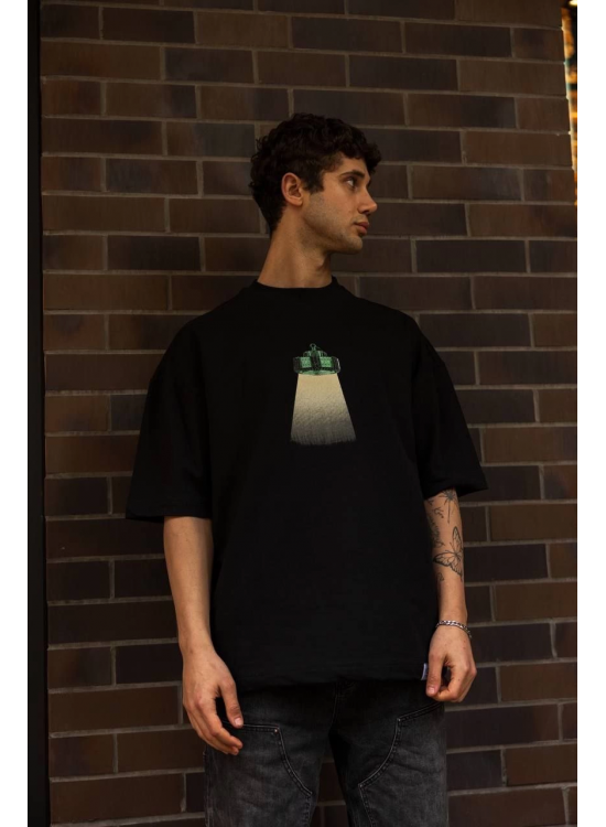 Erkek Kısa Kol Yazlık Tişört Bisiklet Yaka Baskılı Oversize T-Shirt - Siyah Erkek Kısa Kol Yazlık Tişört Bisiklet Yaka Baskılı Oversize T-Shirt - Siyah