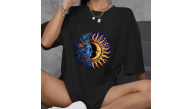 Kadın Baskılı T-Shirt Kısa Kol Bisiklet Yaka Oversize Rahat Kalıp Günlük Tişört - Siyah Kadın Baskılı T-Shirt Kısa Kol Bisiklet Yaka Oversize Rahat Kalıp Günlük Tişört - Siyah