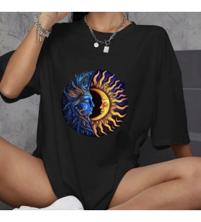 Kadın Baskılı T-Shirt Kısa Kol Bisiklet Yaka Oversize Rahat Kalıp Günlük Tişört   - Siyah
