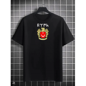Erkek Kısa Kol Yazlık Tişört Bisiklet Yaka Baskılı Oversize T-Shirt - Siyah