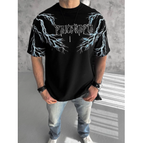 ERKEK Bisiklet Yaka Yıldırım Baskılı  Kısa kol T-Shirt-Siyah