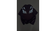 Kadın Bisiklet Yaka Baskılı Kısa kol Oversize T-Shirt - Siyah Kadın Bisiklet Yaka Baskılı Kısa kol Oversize T-Shirt - Siyah