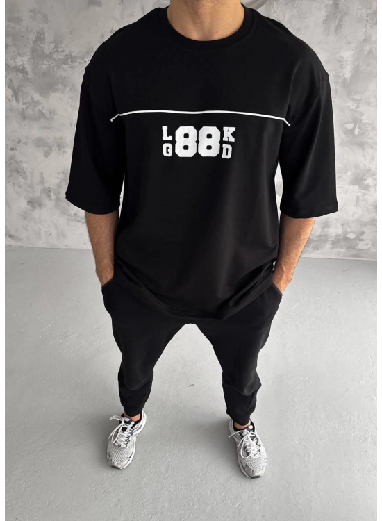 Erkek Kısa Kol Yazlık Tişört Bisiklet Yaka Baskılı Oversize T-Shirt - Siyah Erkek Kısa Kol Yazlık Tişört Bisiklet Yaka Baskılı Oversize T-Shirt - Siyah