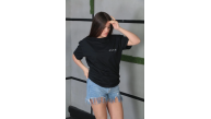 Kadın Bisiklet Yaka Baskılı Kısa kol Oversize T-Shirt - Siyah Kadın Bisiklet Yaka Baskılı Kısa kol Oversize T-Shirt - Siyah