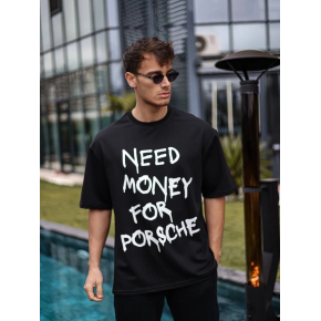Erkek Tişört Bisiklet Yaka Baskılı Kısa kol Oversize T-Shirt - Siyah