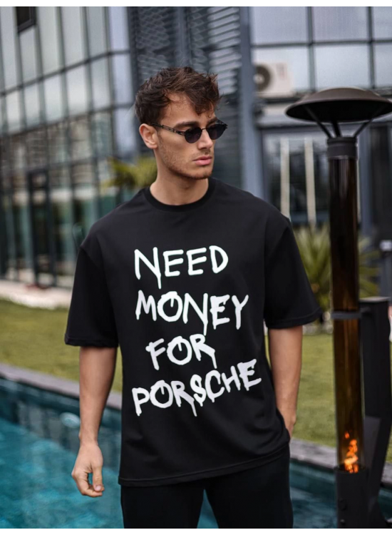 Erkek Tişört Bisiklet Yaka Baskılı Kısa kol Oversize T-Shirt - Siyah Erkek Tişört Bisiklet Yaka Baskılı Kısa kol Oversize T-Shirt - Siyah