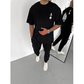 Erkek Baskılı T-Shirt Kısa Kol Bisiklet Yaka Regular Fit Rahat Kalıp Günlük Tişört - Siyah