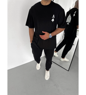 Erkek Baskılı T-Shirt Kısa Kol Bisiklet Yaka Regular Fit Rahat Kalıp Günlük Tişört - Siyah