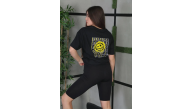 Kadın Bisiklet Yaka Baskılı Kısa kol Oversize T-Shirt - Siyah Kadın Bisiklet Yaka Baskılı Kısa kol Oversize T-Shirt - Siyah