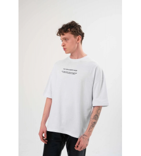 Erkek Kısa Kol Yazlık Tişört Bisiklet Yaka Baskılı Oversize T-Shirt - Beyaz