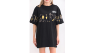 Kadın Kısa Kol Yazlık Tişört Bisiklet Yaka Baskılı Oversize T-Shirt - Siyah Kadın Kısa Kol Yazlık Tişört Bisiklet Yaka Baskılı Oversize T-Shirt - Siyah