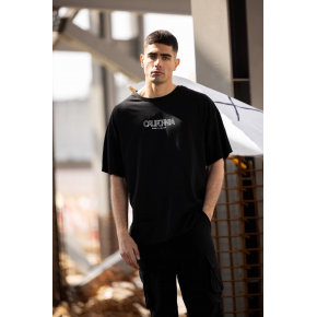 Erkek Baskılı T-Shirt Kısa Kol Bisiklet Yaka Regular Fit Rahat Kalıp Günlük Tişört - Siyah