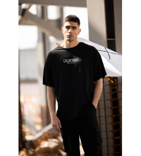 Erkek Baskılı T-Shirt Kısa Kol Bisiklet Yaka Regular Fit Rahat Kalıp Günlük Tişört - Siyah