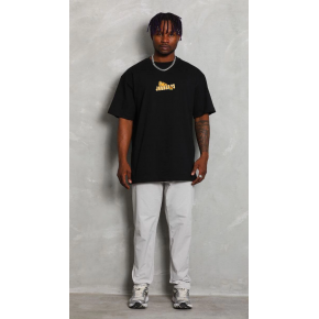Erkek Kısa Kol Yazlık Tişört Bisiklet Yaka Baskılı Oversize T-Shirt - Siyah