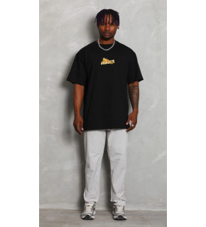 Erkek Kısa Kol Yazlık Tişört Bisiklet Yaka Baskılı Oversize T-Shirt - Siyah