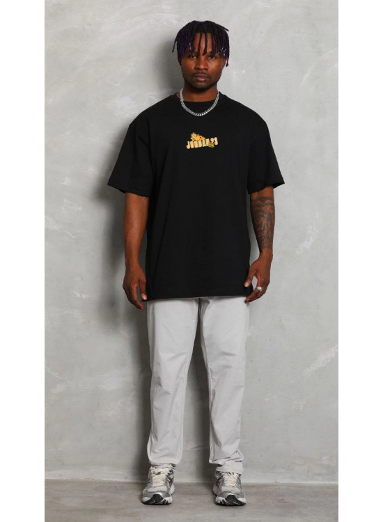 Erkek Kısa Kol Yazlık Tişört Bisiklet Yaka Baskılı Oversize T-Shirt - Siyah Erkek Kısa Kol Yazlık Tişört Bisiklet Yaka Baskılı Oversize T-Shirt - Siyah