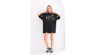 Kadın Kısa Kol Yazlık Tişört Bisiklet Yaka Baskılı Oversize T-Shirt - Siyah Kadın Kısa Kol Yazlık Tişört Bisiklet Yaka Baskılı Oversize T-Shirt - Siyah