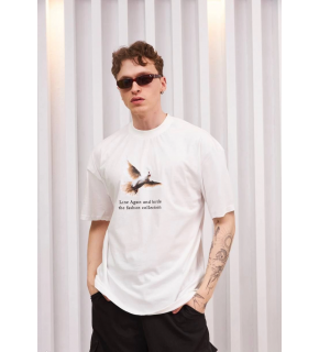 Erkek Kısa Kol Yazlık Tişört Bisiklet Yaka Baskılı Oversize T-Shirt - Siyah
