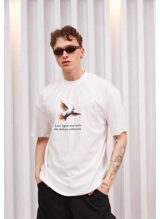 Erkek Kısa Kol Yazlık Tişört Bisiklet Yaka Baskılı Oversize T-Shirt - Siyah