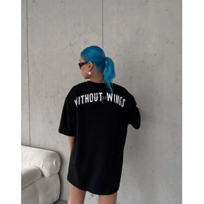 Kadın Kısa Kol Yazlık Tişört Bisiklet Yaka Baskılı Oversize T-Shirt -  Siyah