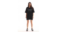 Kadın Kısa Kol Yazlık Tişört Bisiklet Yaka Baskılı Oversize T-Shirt - Siyah Kadın Kısa Kol Yazlık Tişört Bisiklet Yaka Baskılı Oversize T-Shirt - Siyah