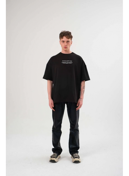 Kadın Baskılı T-Shirt Kısa Kol Bisiklet Yaka Oversize Rahat Kalıp Günlük Tişört - Siyah Kadın Baskılı T-Shirt Kısa Kol Bisiklet Yaka Oversize Rahat Kalıp Günlük Tişört - Siyah