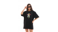 Kadın Baskılı T-Shirt Kısa Kol Bisiklet Yaka Regular Fit Rahat Kalıp Günlük Tişört -Siyah Kadın Baskılı T-Shirt Kısa Kol Bisiklet Yaka Regular Fit Rahat Kalıp Günlük Tişört -Siyah