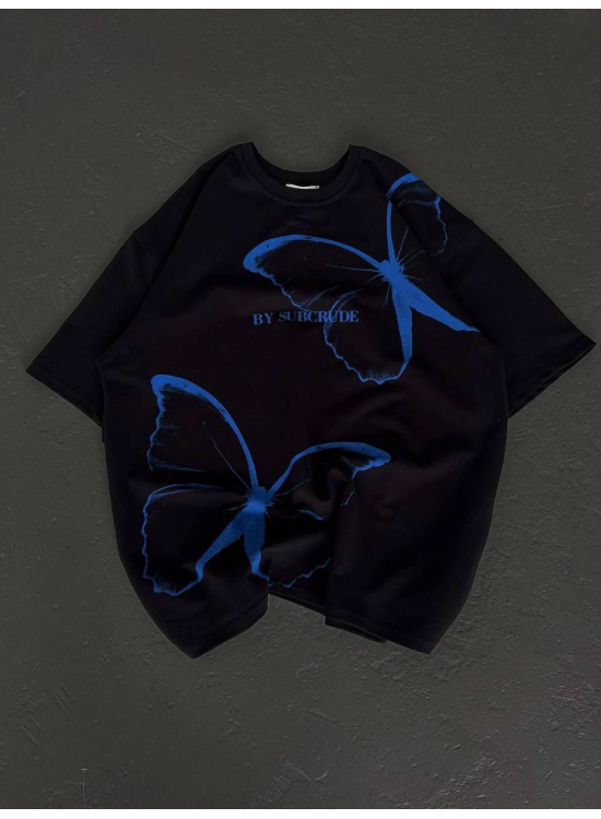 kadın Bisiklet Yaka Baskılı Oversize T-Shirt - Siyah kadın Bisiklet Yaka Baskılı Oversize T-Shirt - Siyah